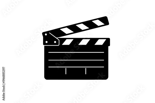 Movie clapperboard with black and white design in open position