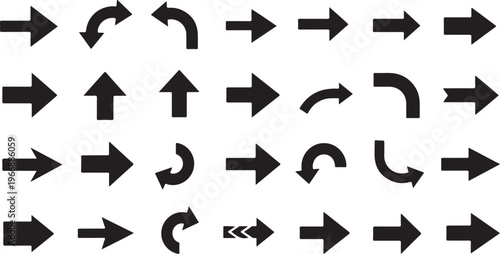 Collection of various black arrows on white background