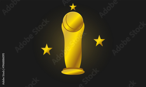 Hand-drawn Illustration of a golden tennis trophy with stars representing victory and sports excellence. authentic illustration