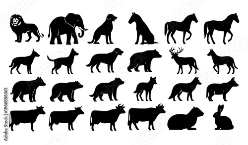 Animal silhouette set wildlife and domestic animals side view vector illustration
