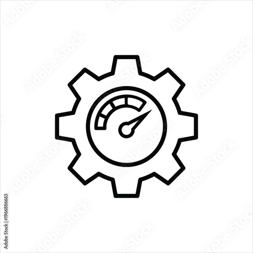 Gear with Speedometer Icon Indicating Performance Measurement and Optimization Vector Graphic Isolated on white background