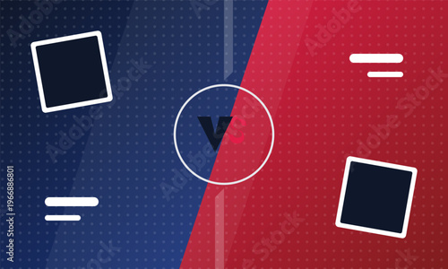 Abstract versus background design featuring blue and red diagonal segments with geometric shapes