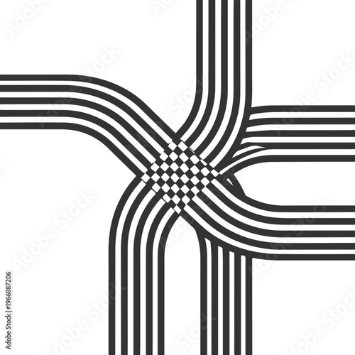 Abstract intersection of curved lines forming black geometric patterns over transparent background for modern creative graphic projects