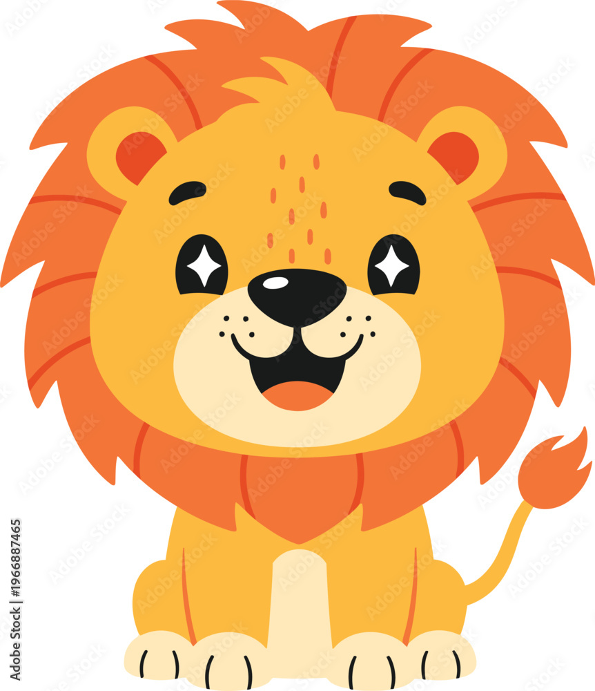 Fototapeta premium Cute Lion Cartoon Character, Kawaii Safari Animal Vector Illustration 