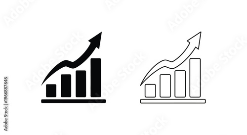 two bar chart icons with arrows pointing upwards Vector