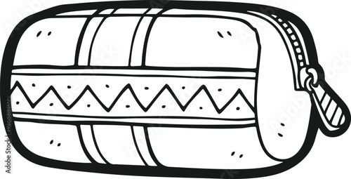 Pencil case doodle illustration with zipper and geometric pattern for school supplies organization and artistic student stationary needs