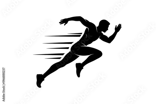 Silhouette of male sprinter in motion on white background