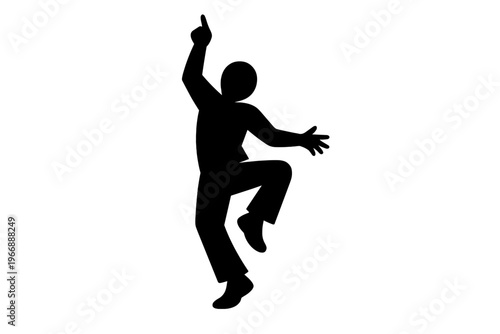 Silhouette of dancing person with one arm raised in joyful pose