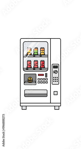 Cartoon Vending Machine with Soda Cans and Coin Slot Vector Illustration