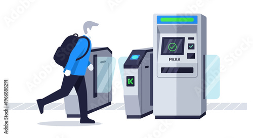 Commuter Passing Through Subway Ticket Gate