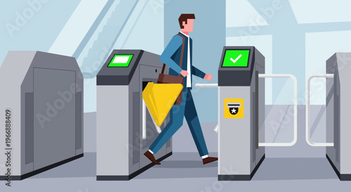 Man Passing Through Automated Subway Turnstile Gate