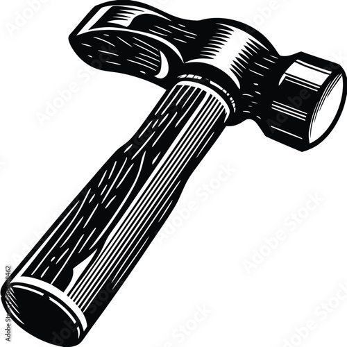 Vintage style hammer with wooden handle and steel head icon isolated on white background for carpentry construction home improvement woodworking projects and hardware stores