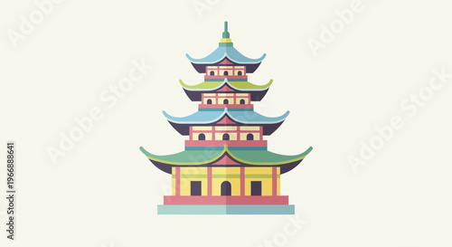 Flat Vector Illustration of a Traditional Asian Pagoda Temple
