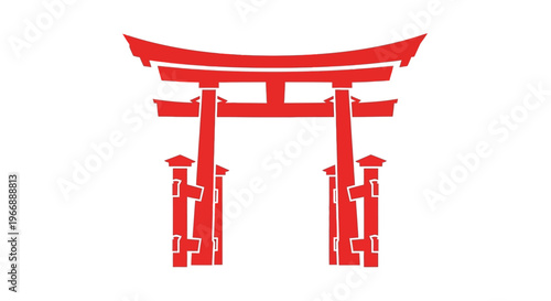 Red Torii Gate Illustration Japanese Shinto Shrine Symbol