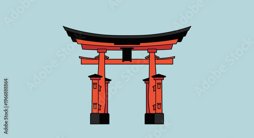 Traditional Japanese Red Torii Gate Illustration