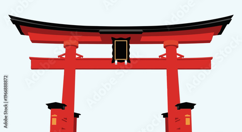 Traditional Japanese Red Torii Gate Illustration