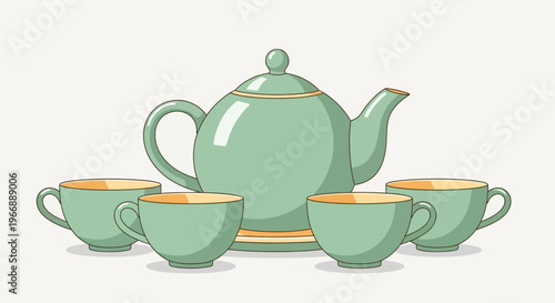 Elegant Mint Green Tea Set Illustration