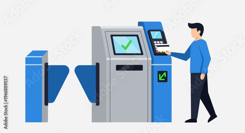 Passenger Using Contactless Card at Subway Turnstile Gate