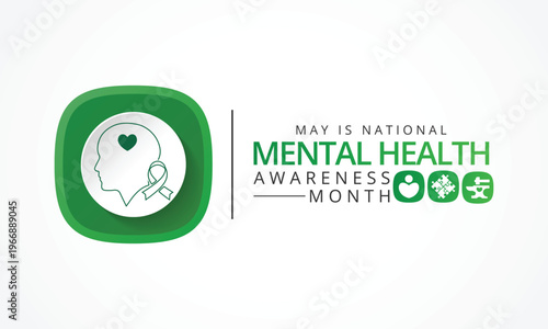 Mental health awareness month observed each year during May. it includes our emotional, psychological, and social well-being. It affects how we think, feel, and act. Vector illustration.