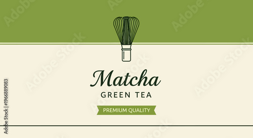 Matcha Green Tea Premium Quality Label with Chasen Whisk Icon