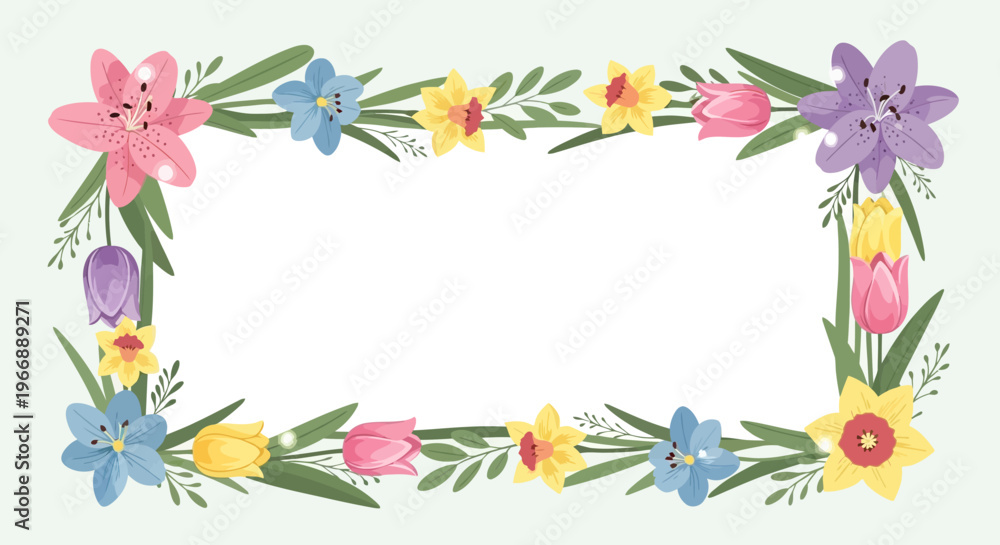 Fototapeta premium Soft Pastel Floral Frame with Decorative Leaves and Egg Elements