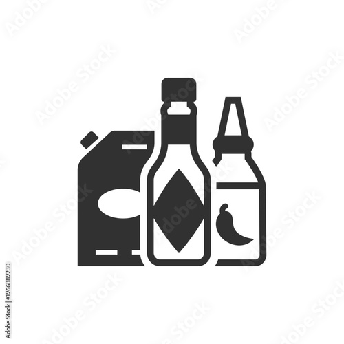 Sauces bottles and condiments icon. Food seasoning and cooking ingredients concept. Monochrome black and white symbol