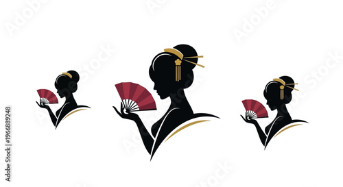 Elegant Silhouette of Japanese Woman with Traditional Fan