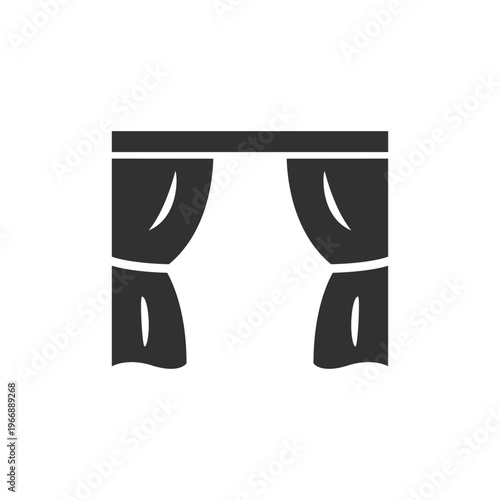Window curtain icon. Home interior drapery and window decoration concept. Monochrome black and white symbol