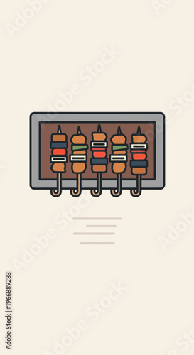 Grilled Meat Skewers on Barbecue Grill Illustration