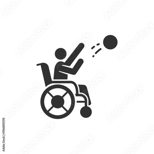Wheelchair basketball player icon. Adaptive sport and Paralympic basketball concept. Monochrome black and white symbol