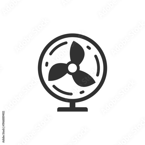 Electric table fan icon. Household cooling and air circulation device. Monochrome black and white symbol