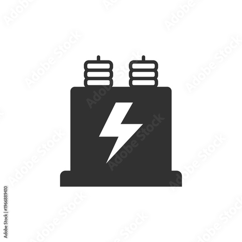 Electrical transformer icon. Power distribution and voltage conversion. Monochrome black and white symbol