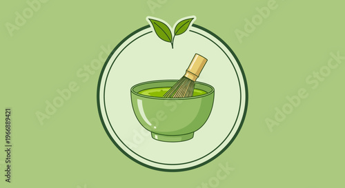 Matcha Tea Bowl with Bamboo Whisk Illustration