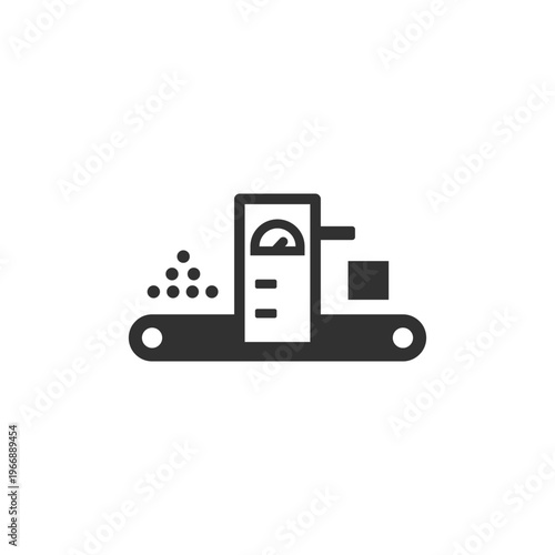 Industrial conveyor machine icon. Automated production and manufacturing process. Monochrome black and white symbol