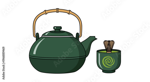 Traditional Japanese Matcha Green Tea Set with Teapot and Chasen Whisk