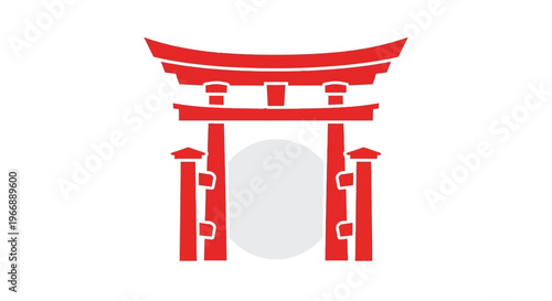 Red Torii Gate Icon with Minimalist Sun Design