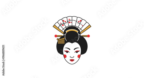 Stylized Geisha Portrait with Traditional Fan Headdress