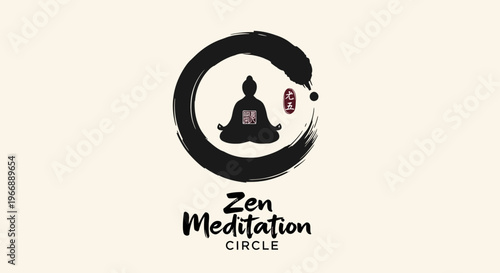 Zen Meditation Circle Logo Design with Buddha Silhouette