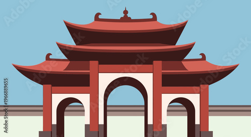 Traditional Chinese Gate Architecture Illustration