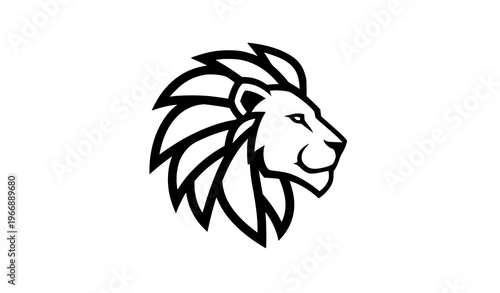 Lion head profile outline logo with bold mane vector illustration for branding