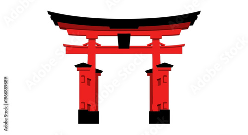 Traditional Japanese Red Torii Gate Illustration