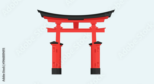 Traditional Japanese Red Torii Gate Illustration