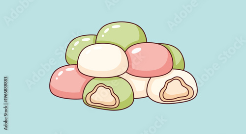 Cute Hand Drawn Illustration of Colorful Japanese Mochi Sweets