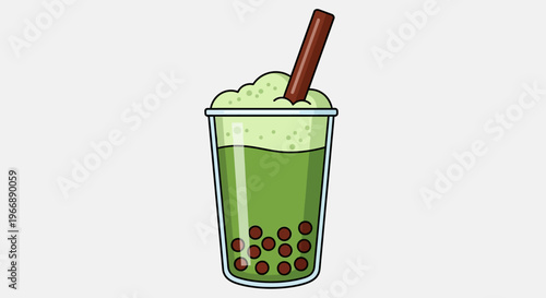 Matcha Bubble Tea with Tapioca Pearls Illustration