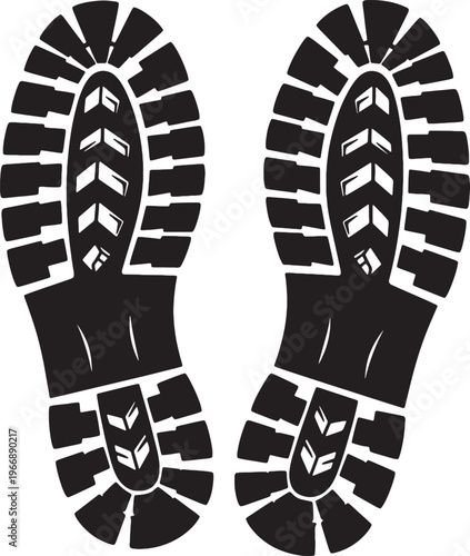 Black and white illustration of two boot soles facing downward