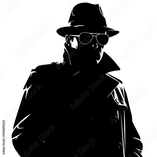 Silhouette of a Mysterious Man in Hat and Sunglasses.
