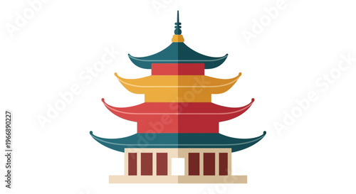 Flat Vector Illustration of a Traditional Asian Pagoda Temple
