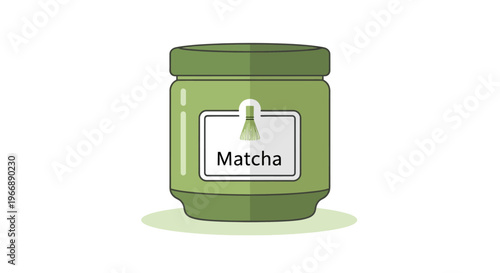 Flat Vector Illustration of a Matcha Green Tea Powder Jar