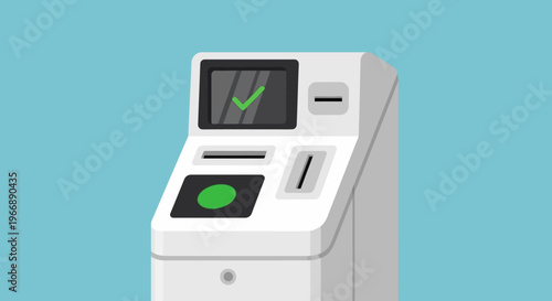 Flat Vector Illustration of a Modern ATM Machine with Success Checkmark