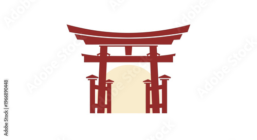 Minimalist Japanese Torii Gate Illustration with Sun